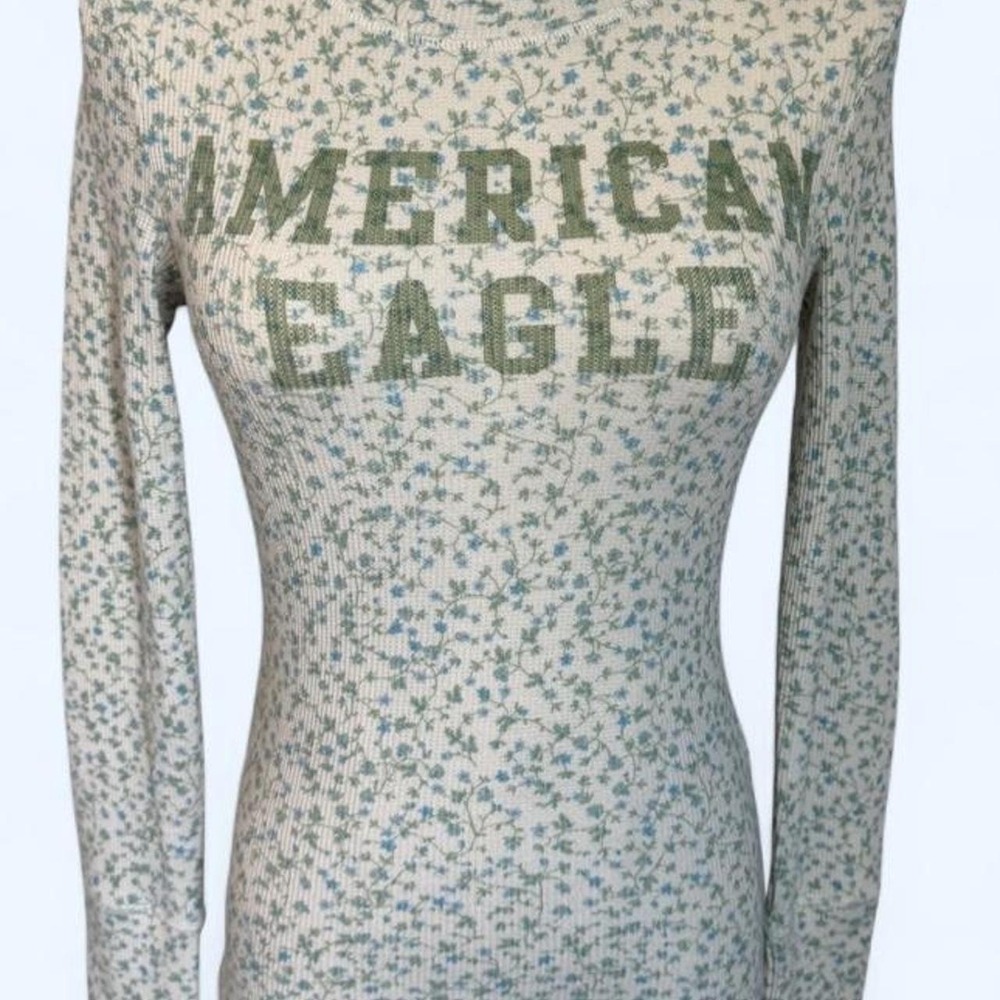 Floral Waffle Knit American Eagle Ivory Green Size Small